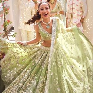 Lime Green Embellished Two-Piece Lehenga Set